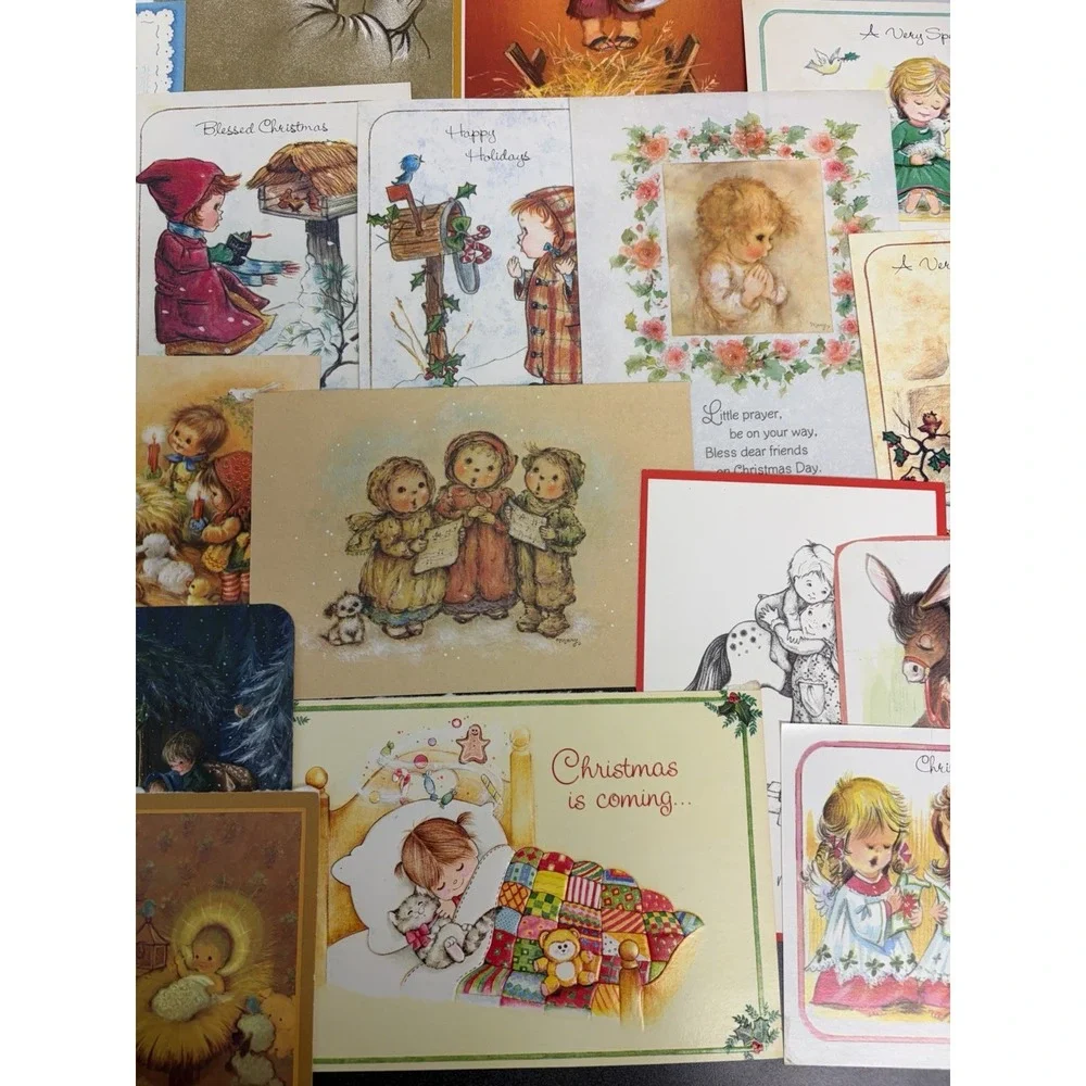 Vintage Christmas Cards Fronts ONLY Kids Children Scrapbooking Crafts Lot of 50+